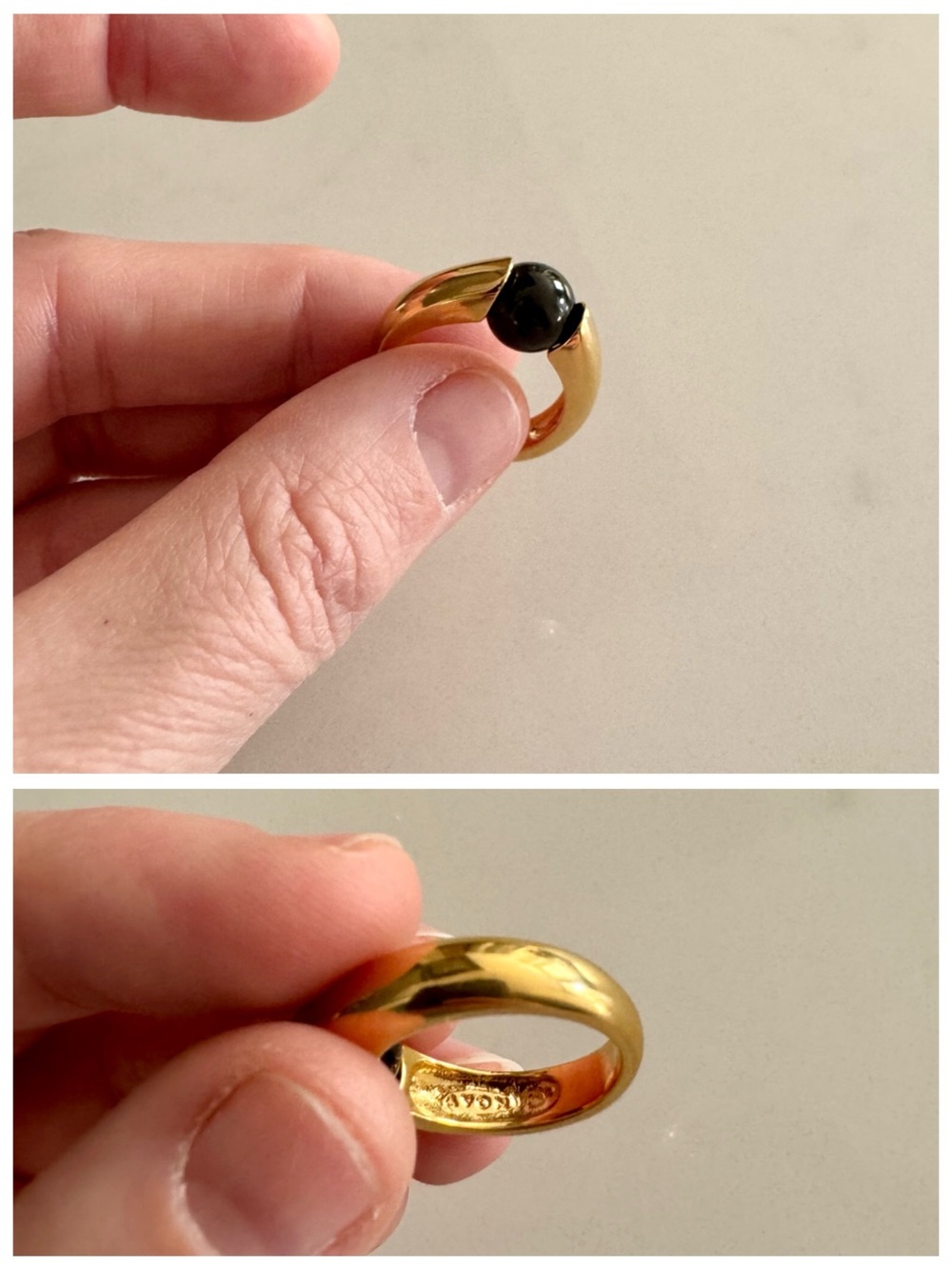 VTG 70s Avon Black Cabochon (Stone) Gold Tone Statement Ring, Stacking sz. 5 - Picture 9 of 17